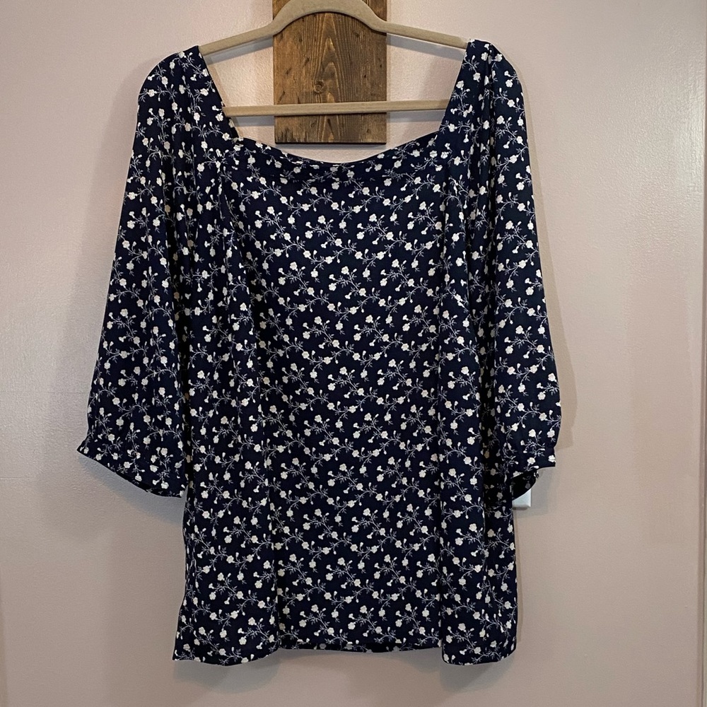 Square neck floral blouse by Loft size 18